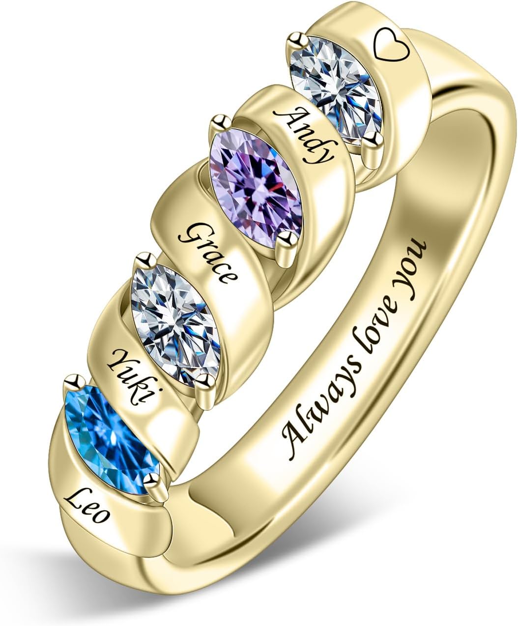 BAUMA AUTO Personalized 1-6 Birthstone Rings Family Mothers Ring Custom Engraved Name Rings for Women Grandma Mom Daughter - Image 3