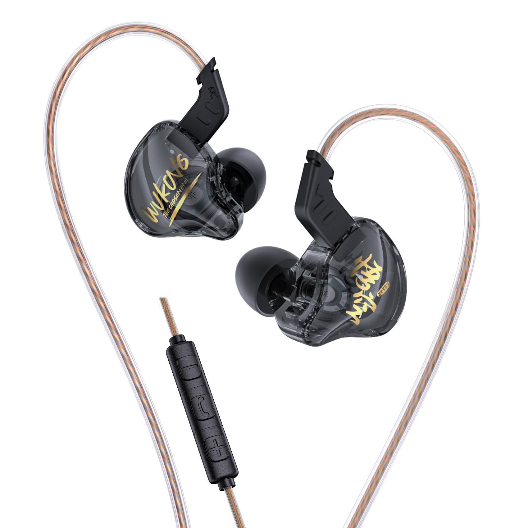 Yinyoo KBEAR MONKIE K01 - Auricolari in-ear con cavo, 1DD, leggeri, con spina da 3,5 mm, bassi immersivi HIFI, compatibili con PC, PS5, Xbox, Switch Nero con microfono K01
