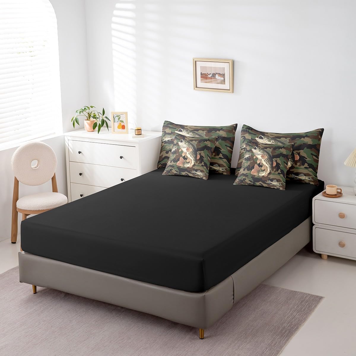 Erosebridal Camouflage Pike Fish Bedding Sets, Camo Animals Soft 7 Piece Queen Comforter Set for Kids Boys Girls, Marine Life Print Bed in a Bag Bed Set, Sea Hunting and Fishing Bed Sheets Set - Image 5