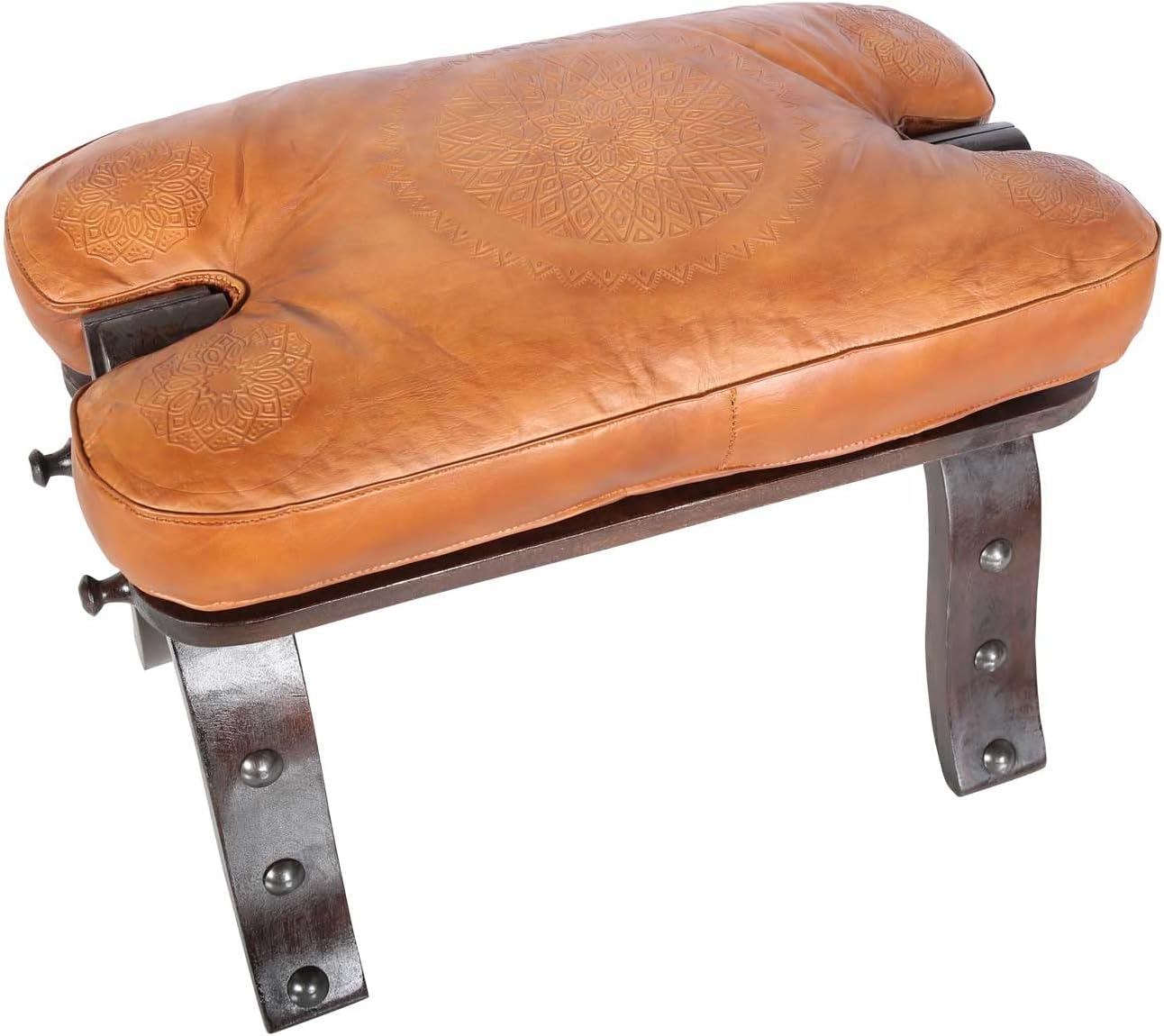 Casa Moro Sadia Moroccan Camel Stool, Wood and Genuine Leather, Folding, Footrest, Camel, 64 cm x 35 cm x 40 cm, 6.0 kg
