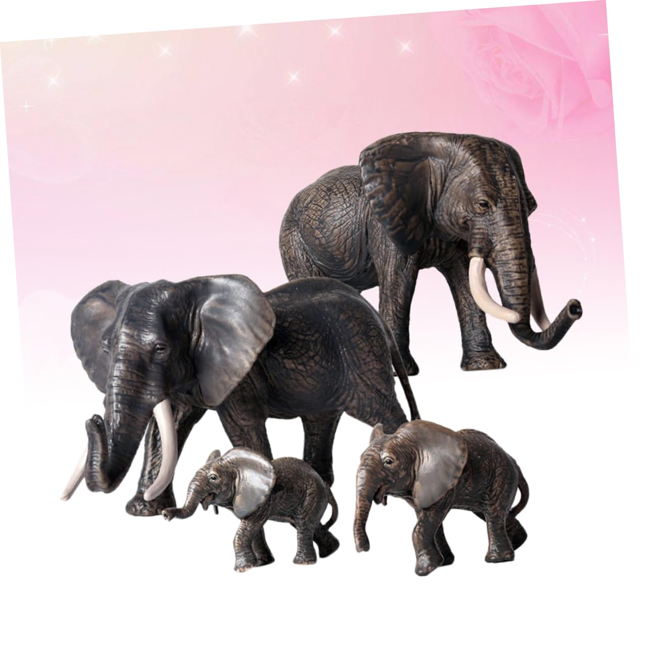 ibasenice Modelo de Elefante Familiar Negro, Juego de 4 Piezas PVC | Figura Animal de Simulación, Diseño Creativo y Realista, para Gabinete u Oficina, Colección Infantil