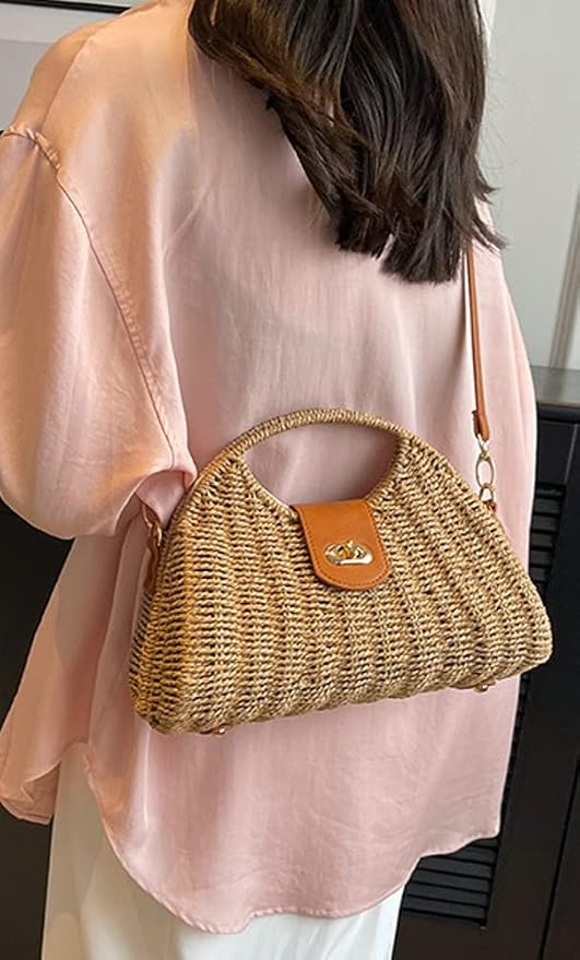 Bolso cruzado de paja trenzado para mujer miniatura 6