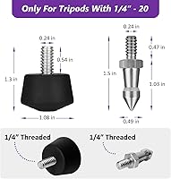 Vista 2 de Pies de punta de trípode de 1/4-20 hilos de goma universales antideslizantes y de acero inoxidable Pies de repuesto para trípode