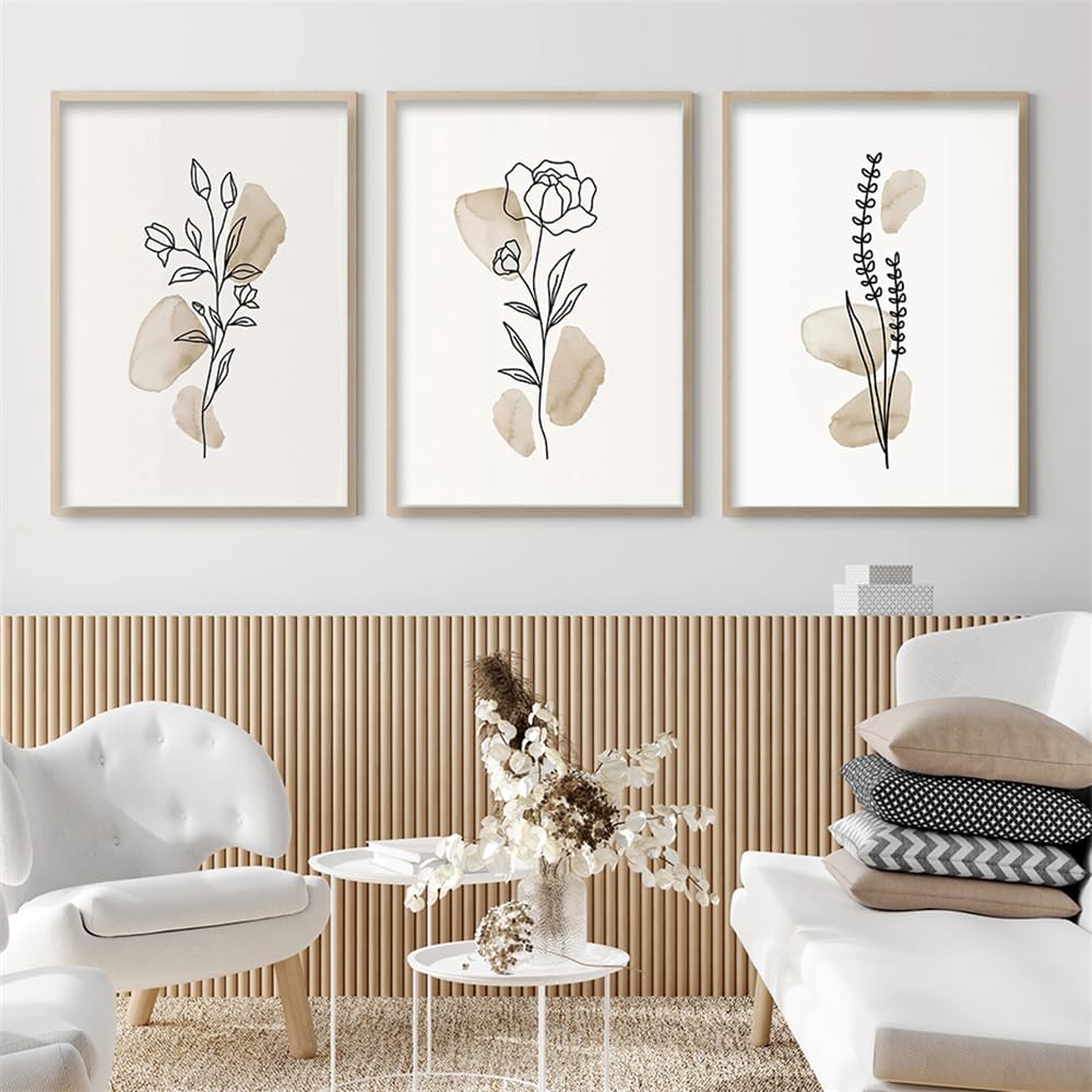 WBYZAC Art Prints-Boho Botanical Floral Beige Abstract Line Watercolor Wall Art Posters Canvas Painting Print Picture Living Room Kitchen Home Decor Artwork-50 * 70cm*3PCS (No Frame)