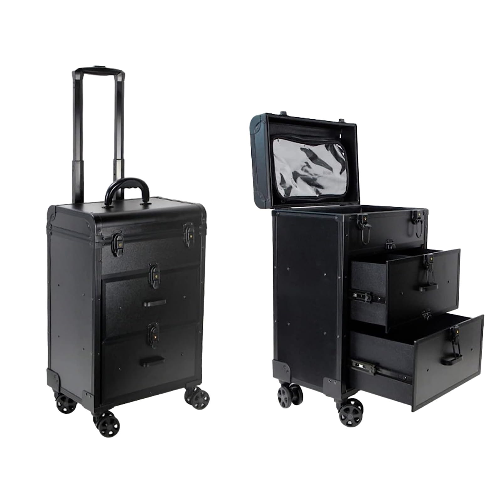 Aluminium-Make-up-Koffer, Beauty-Make-up-Zug-Koffer, Reise-Trolley, Kosmetiktasche, rollender Organizer, Kosmetikbox, rollender Make-up-Koffer, Reise-Zug-Koffer mit Rollen, Kosmetik-Trolley,
