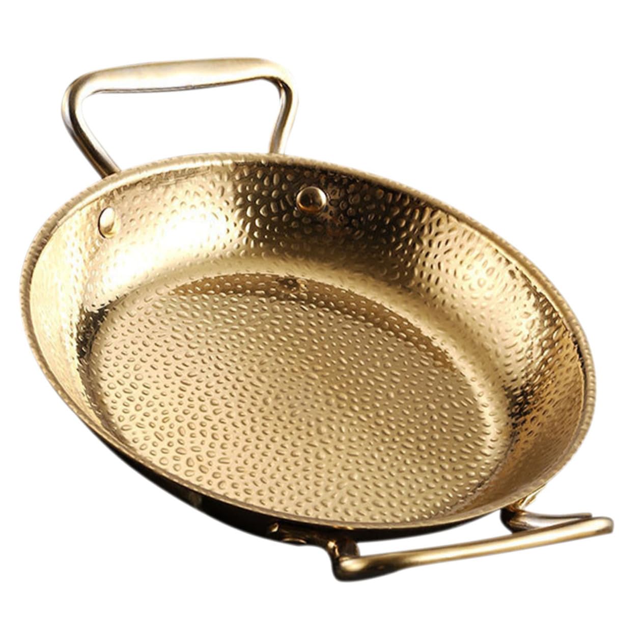 Padella Paella in Acciaio Inox Oro Doppio Manico, Design Stabile | Finitura Resistente All’usura, Saldatura Precisa, Uso in Locali Hot Pot e Altri Ambienti