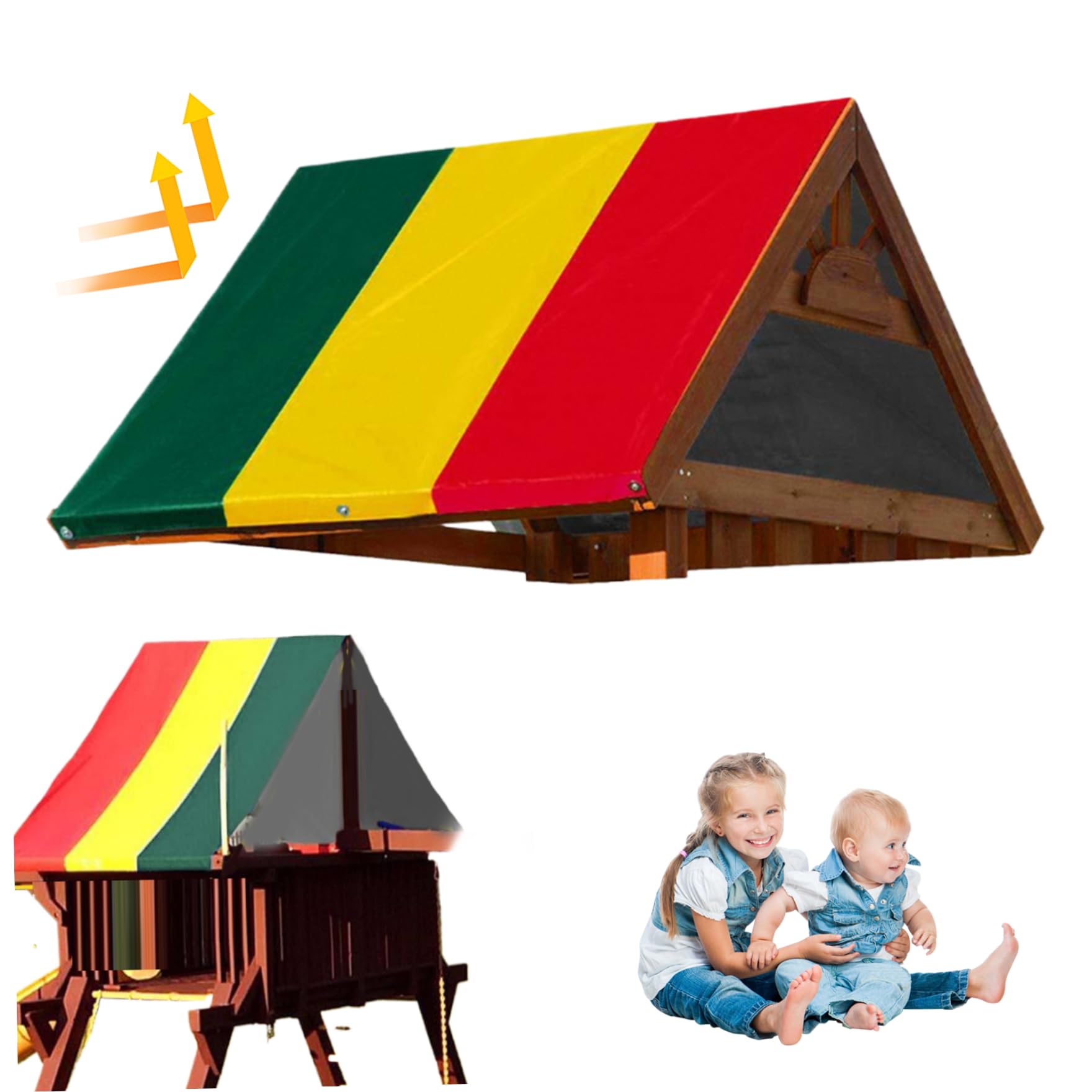 Playset Canopy Replacement 89X52In Weatherproof Swing Set Tarp 210D Silver Coated Oxford Cloth Playground for All Season,Dark Green+Yellow+Red,Playset -