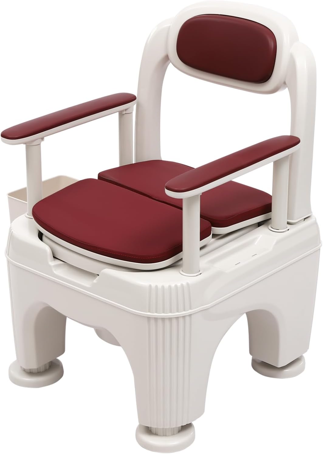 Bedside Toilet, Portable Toilet, Toilet with Tissue Box, Drop Arm Commode with Padded Seat and Backrest, Durable Toilet Chair, Height Adjustable Commode Toilet for Walking Inconveniences (Wine Red)
