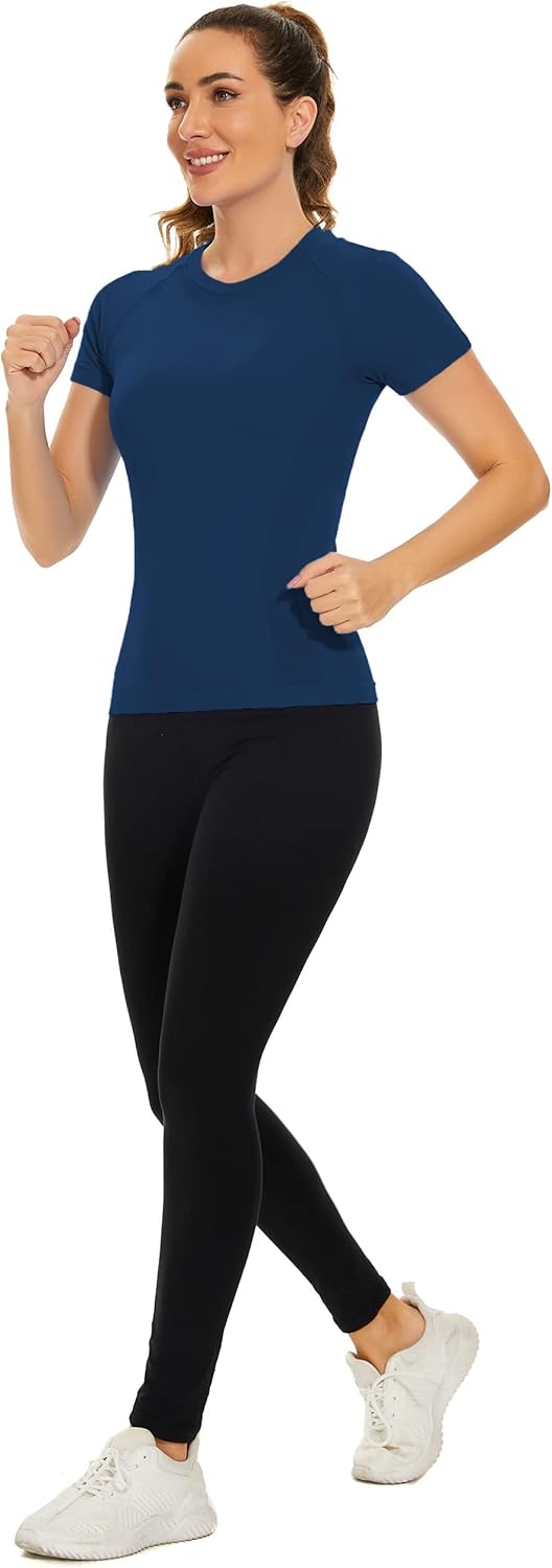 MathCat Workout Tops for Women - Short Sleeve Seamless Yoga Athletic Gym Running Shirts