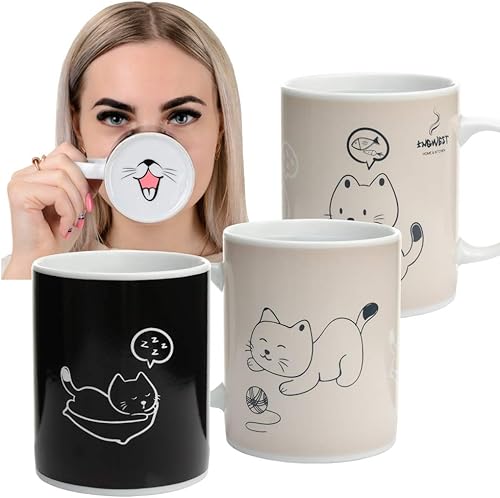 InGwest. Taza de café cambiante de color sensible al calor con gato divertido. Taza mágica muy linda con lengua en la parte inferior.