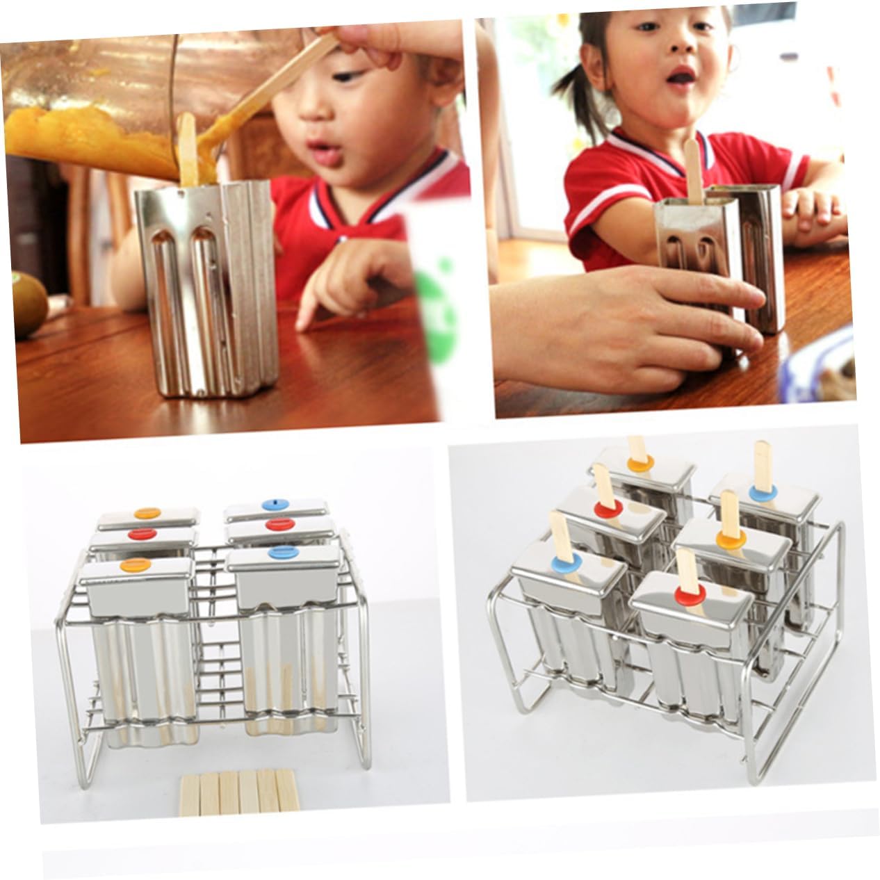 6pcs Stainless Steel Makers with Flat Double Groove Food-grade Ice Cream Molds for Desserts for and Family Gatherings