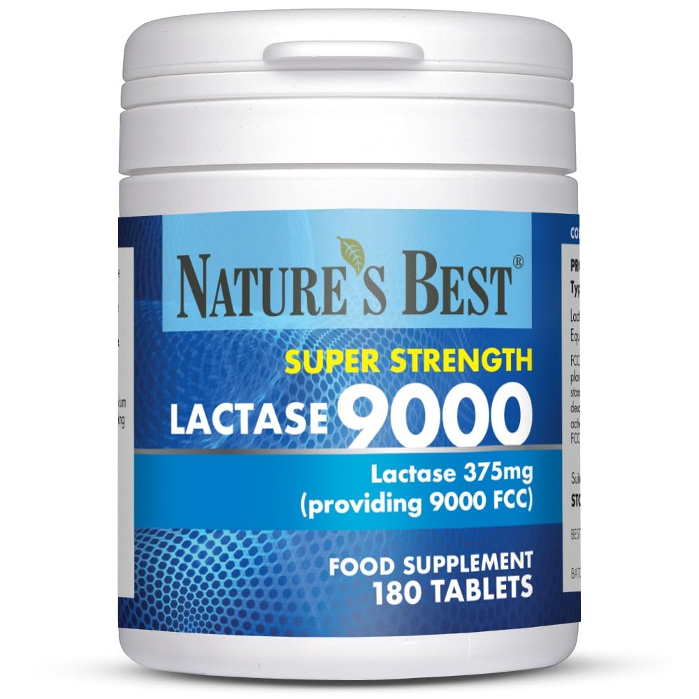 Nature's Best Super Strength Lactase Tablets 9000 FCC Enzyme Units - Digestive Enzyme - UK Made - 180 Tablets (3 Months' Supply)