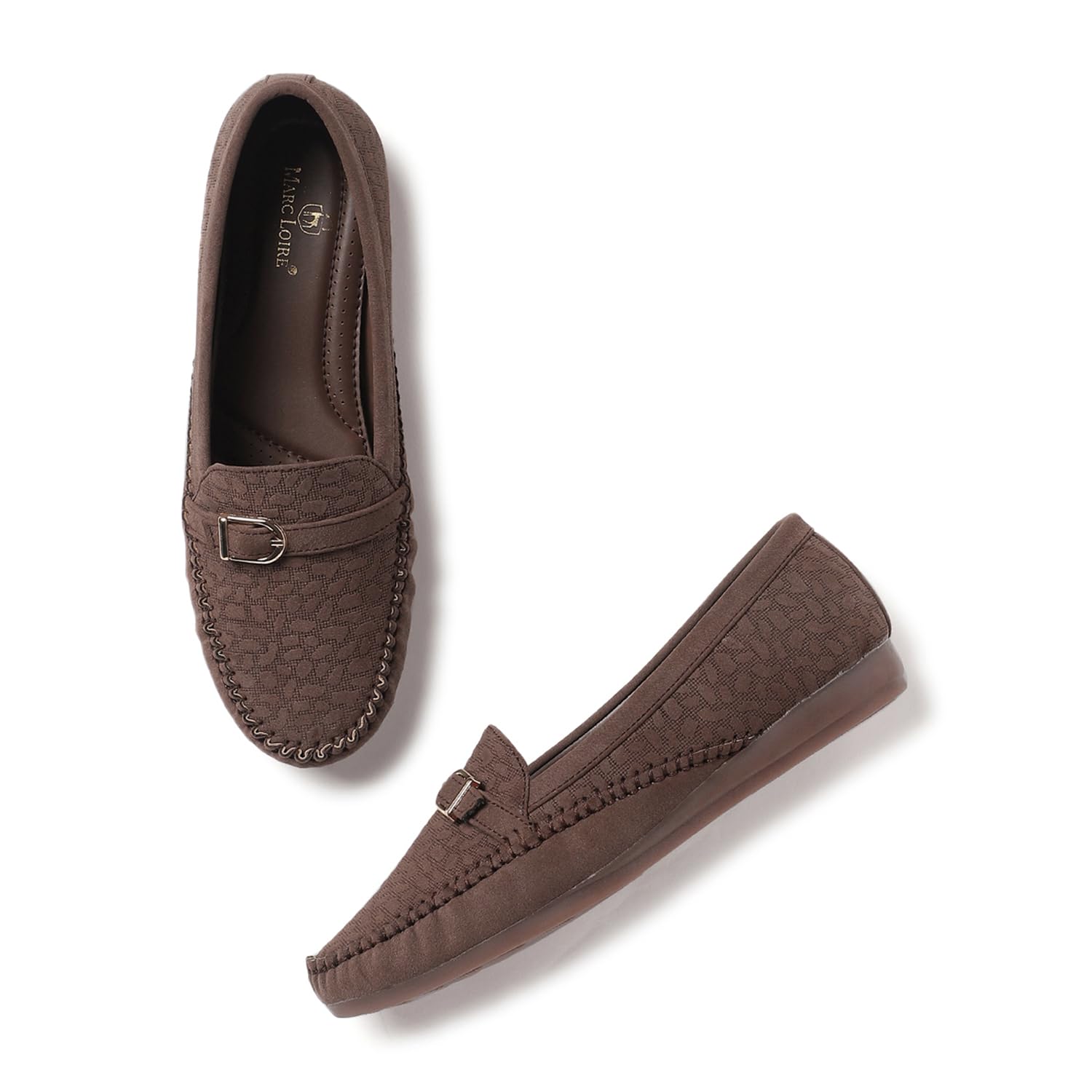 marc loire Women Slip-On Flats Loafers | Formal Shoes with Textured Design & Buckle Embellishment | Casual & Office Wear Footwear with Comfortable Sole-picture-30