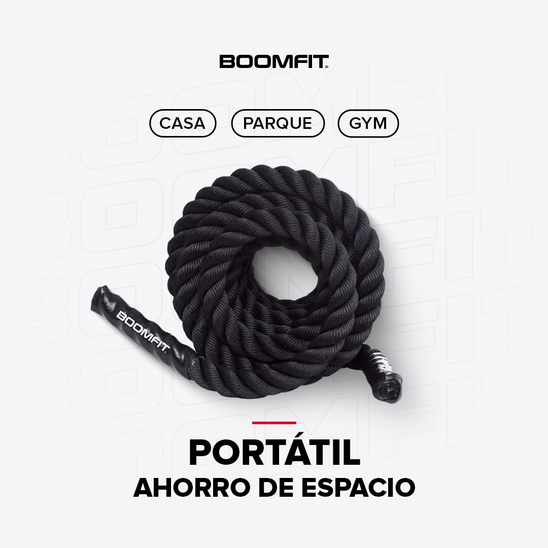 BOOMFIT Cuerda de Batalla 9 m | Battle Rope para Crosstraining y HIIT Ø40mm | Entrenamiento Funcional con Agarre Antideslizante para Gym en Casa y Exterior | Mejora Fuerza y Cardio para Atletas