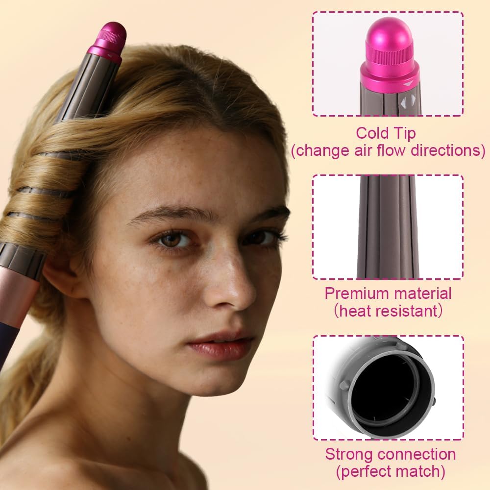 Conical Curling Barrel for Dyson Airwrap – 0.78" to 1.4" (20-36mm) Auto-Wrap Long Hair Attachment, Compatible with Dyson HS01/HS05/HS08 for Self-Curling Waves & Voluminous Curls (Rosa)