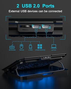 KeiBn Laptop Cooling Pad, Gaming Laptop Cooler 2 Fans for 10-15.6 Inch Laptops, 5 Height Stands, 2 USB Ports (S039)