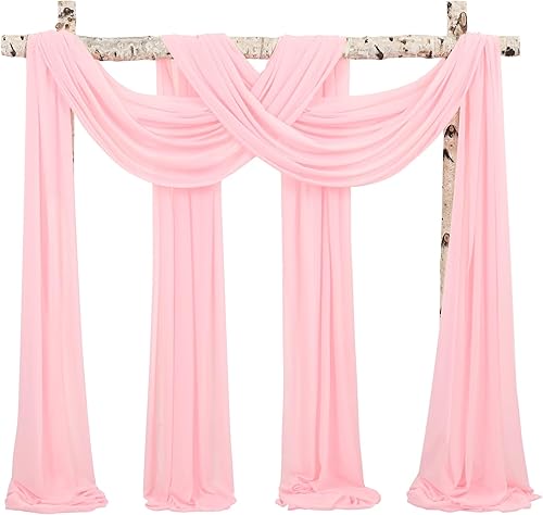 Miniatura 1 de Tela para envolver arco de boda, 4 paneles de 28 x 20 pies, cortinas de arco de boda rosa para ceremonia, cortinas de tela de gasa para cenador,