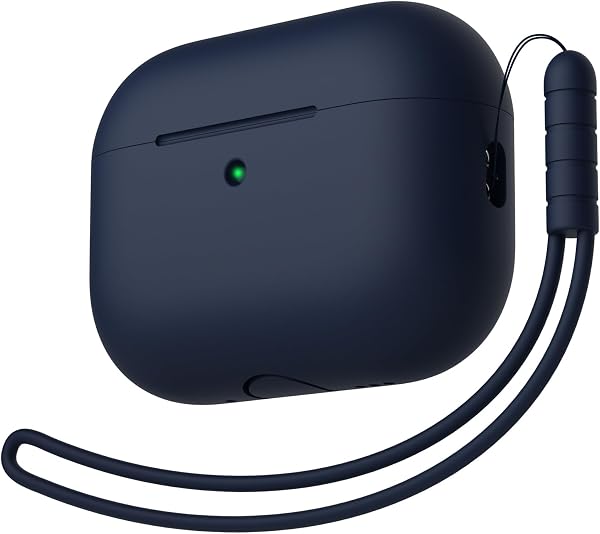 KOKOKA Coque Étui Protecteur Compatible avec Airpods Pro 3ᵉ Génération, Protection Complète, Housse en Silicone Etui pour AirPods Pro 3 avec Lanière, LED Avant Peut être Visible, Midnight Blue - 1