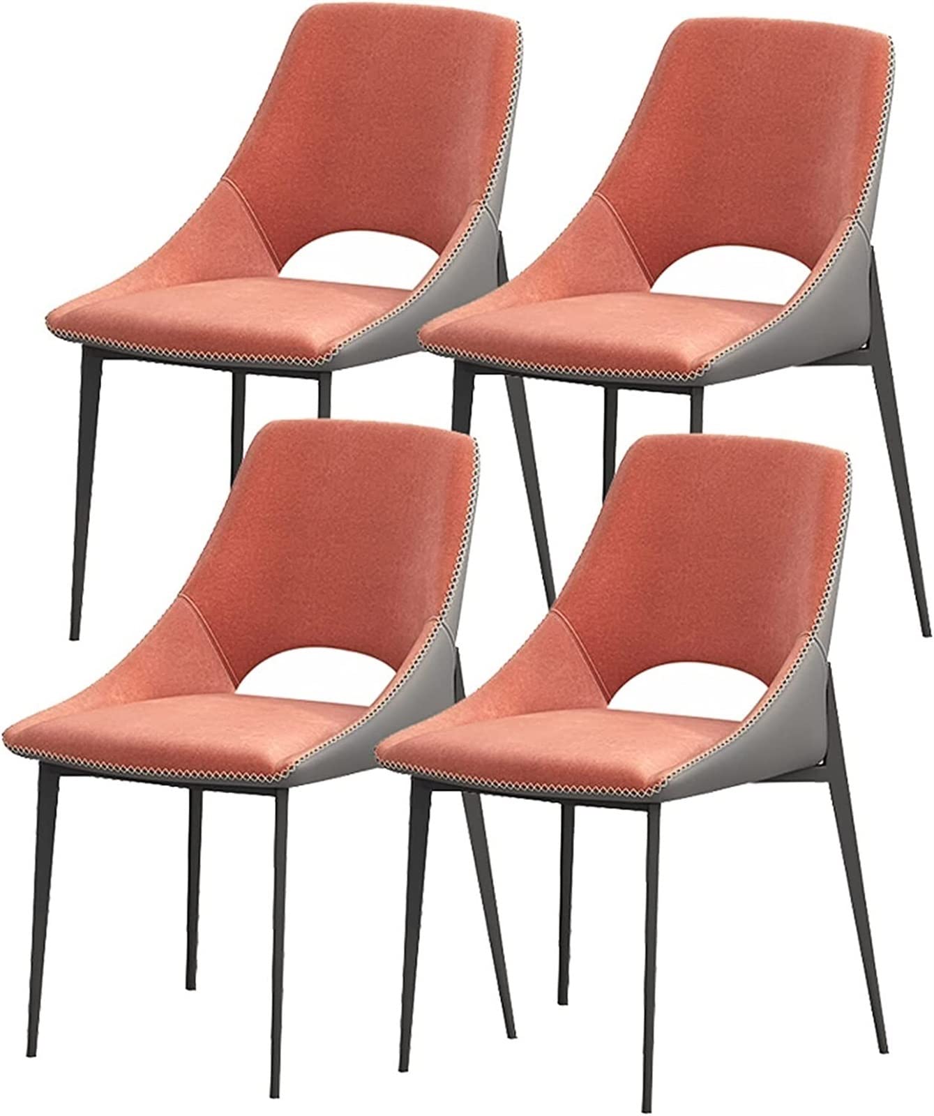 SJIALEN Modern Dining Chairs Set of 4, Carbon Steel Legs Living Room Side Chairs Technological Fabric Cushion Seat Back Kitchen Chairs Kitchen Chair (Color : Orange, Size : 41x50x82cm)