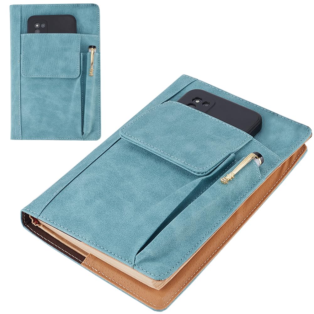 CRASPIRE Blue Book Cover PU Leather Waterproof Sleeve Reusable Protector for Paperbacks Notebook Wraps with Pen Pockets Lovers Classmate Gifts 6.1×8.54inch