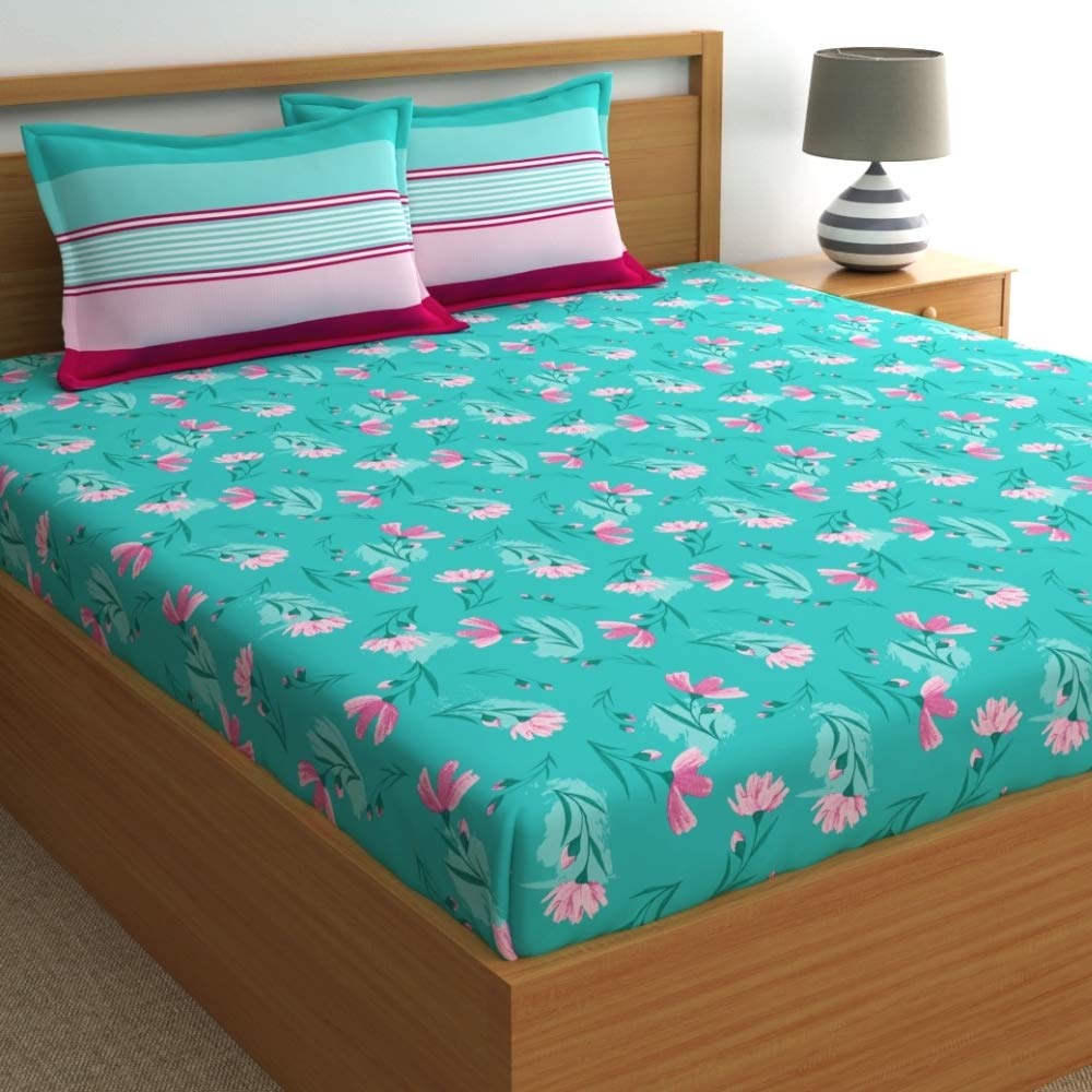 Dreamscape 100% Cotton Double Bedsheets with 2 Pillow Covers Cotton, 144tc Floral Blue Bedsheets for Double Bed Cotton (7.3ft X 8.2ft) (B08HLRW3LZ) Amazon Price History, Amazon Price Tracker