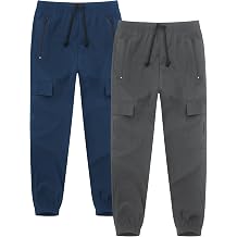 2 Pack Boys Cargo Joggers Pants with Pockets Quick Dry Hiking Lightweight Uniform Pants for Youth Size 8 10-12 Black