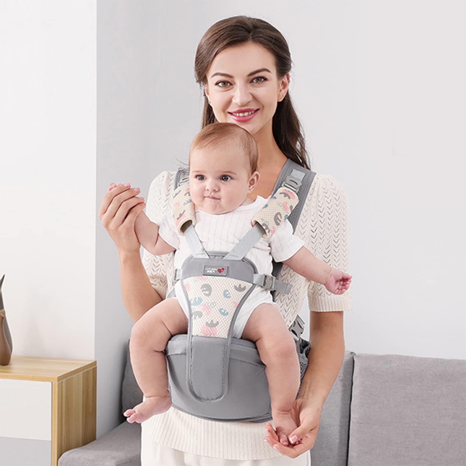 SONARIN Semplice Hipseat Marsupio,Marsupio Neonati con Sedile Multifunzionale Traspirante Portantina Ergonomico Porta Bambino Fascia Porta Bebè per Neonati Bambini 0-36 Mesi(Grigio)