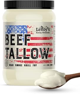 LeRoy’s Rocky Mountain Beef Tallow – 30 oz Jar – 100% Pure Rendered Beef Fat for Cooking, Frying & Grilling – High Smoke Point – Keto, Paleo & Carnivore Diet Friendly – No Additives, USA Made