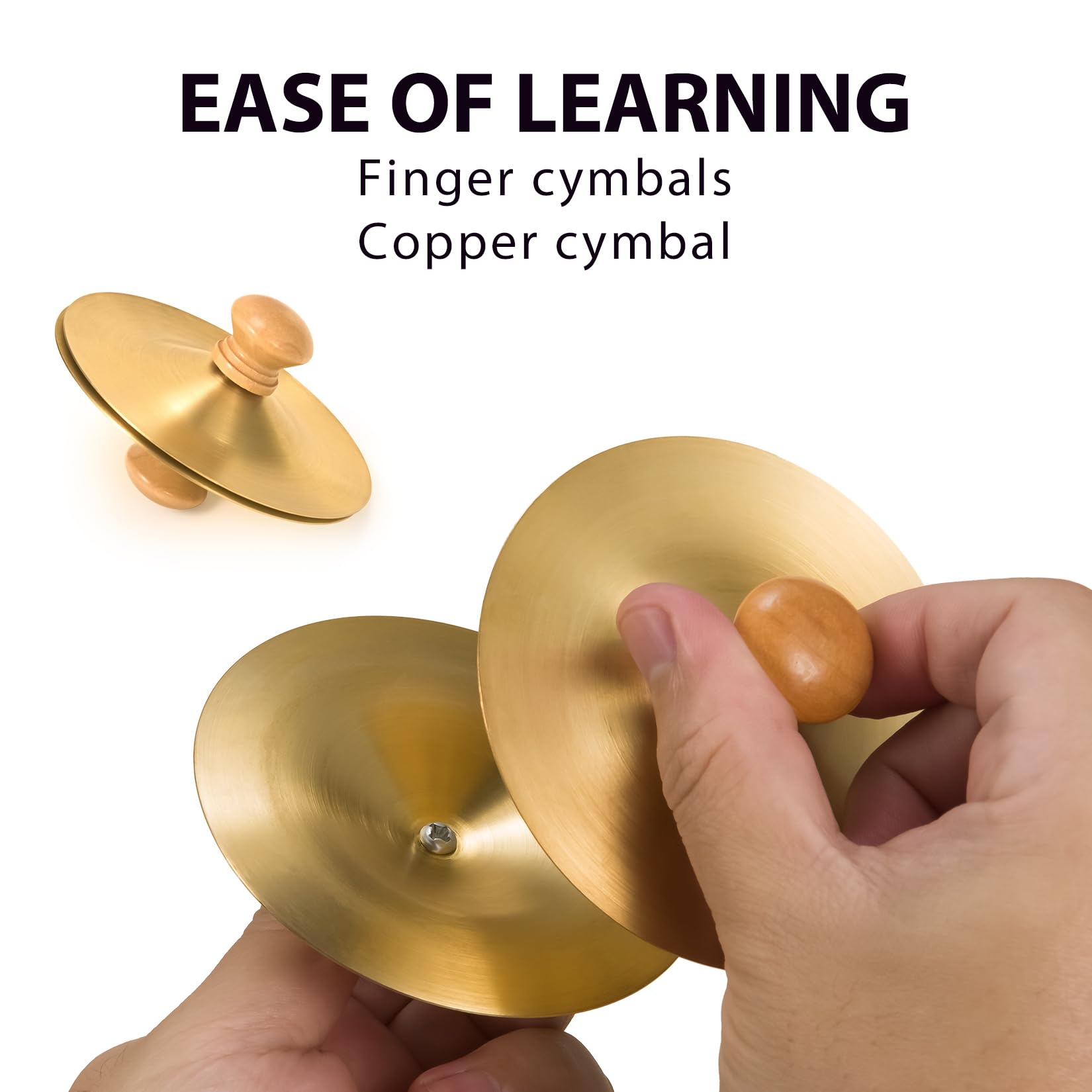 Professional Copper Finger Cymbals Pair - 3.5" (9cm) Mini Percussion for Belly Dance, Orff Instruments & Live Performances