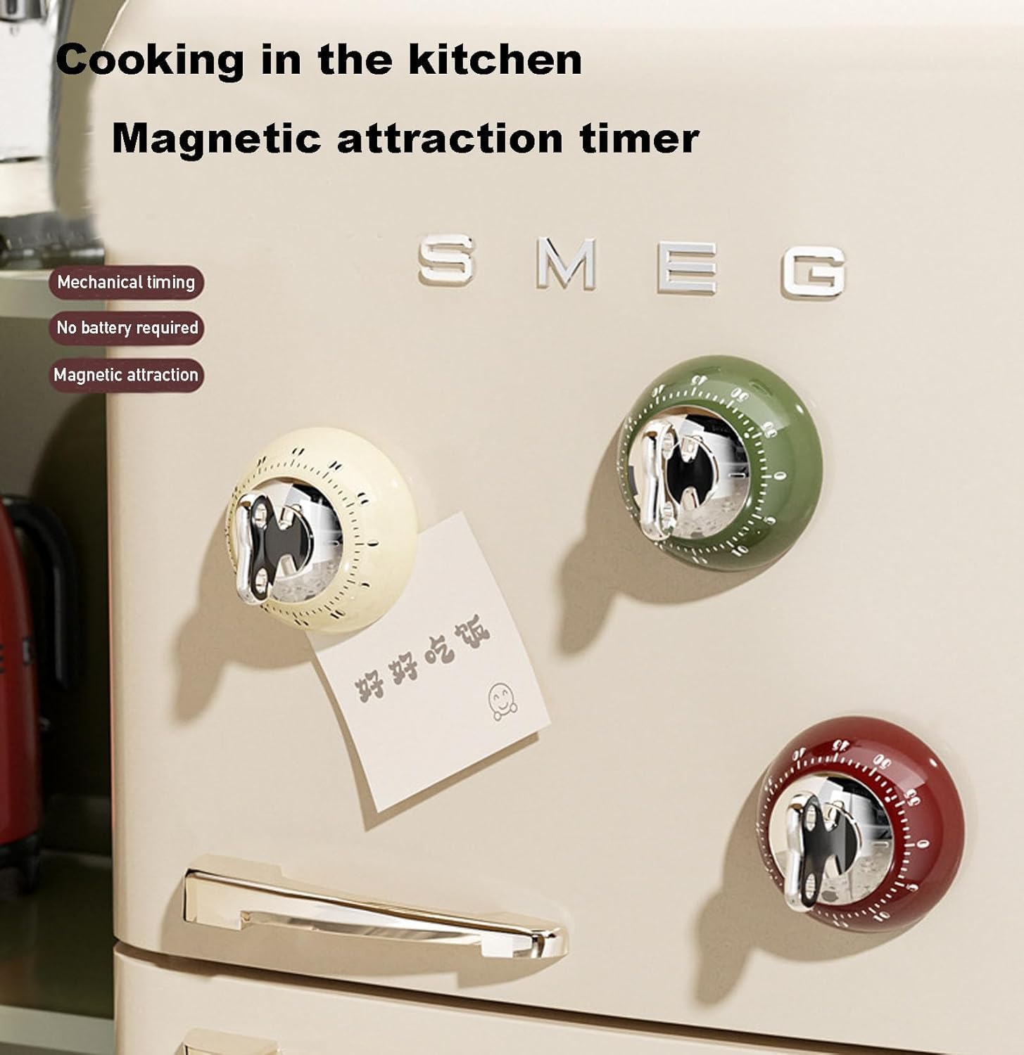 Visual Kitchen Timer for Cooking,Set of 3 Chef Cooking Timers Clock with Loud Alarm,Timers for Classroom, Home and Study,Mechanical Desk Timer,No Batteries Required，Magnetic Back (Green)