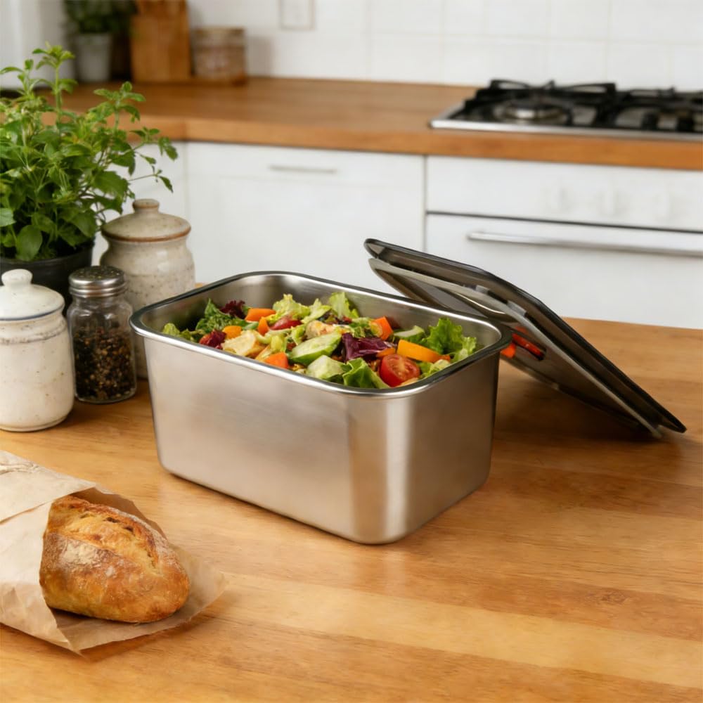 3Pcs Boites Alimentaires en Inox Bac Alimentaire avec Couvercle | Boite Congélateur Réutilisables Empilables pour Réfrigérateur, Restaurant, Cuisine (3000ml+4500ml+5500ml)