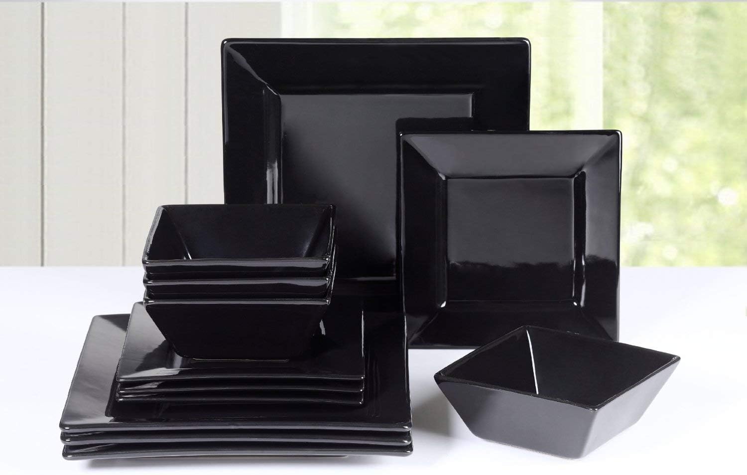 Waterside - 12 Piece Black Soho Square Stoneware Dinner Set