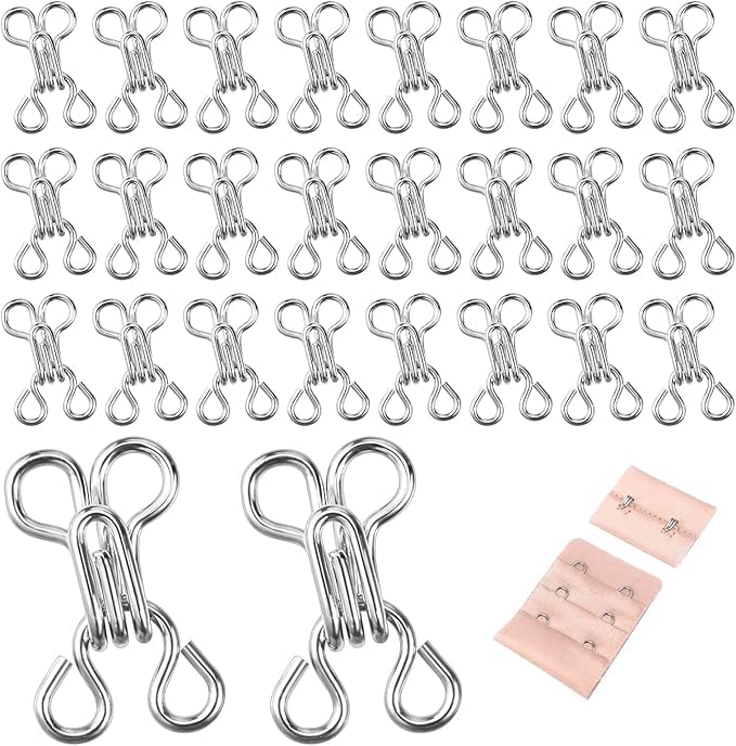 RIANZ® Pack of 100 Sets Hook and Eye Closures for Clothing – Hook and Eye Sewing, Blouse/Bra/Dress Hooks Replacement Bra Clasp for Straps Invisible Safety Buckle (Silver)