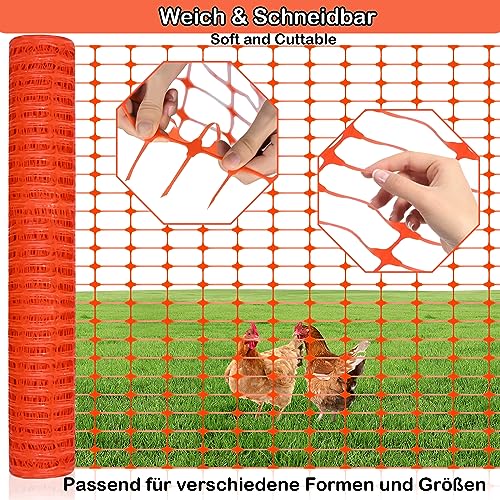 LZQ Schutznetz 50m x 1 Rolle Bauzaun Absperrzaun aus Kunststoff, Aufgerollter Begrenzungszaun Absperrnetz Warnzaun, Mobiler Zaun Hühnerzaun Geflügelzaun Geflügelnetz, Orange