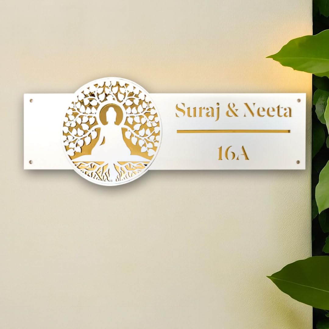 Personalized Spiritual Name Plate for Home Entrance | Jesus Ek Kum kar Swami Samarth Ganpati Vithoba Buddha Kalpavriksha | Custom Family Name & Flat No | Premium Name Board (Buddha Kalpavruksha)-image-15