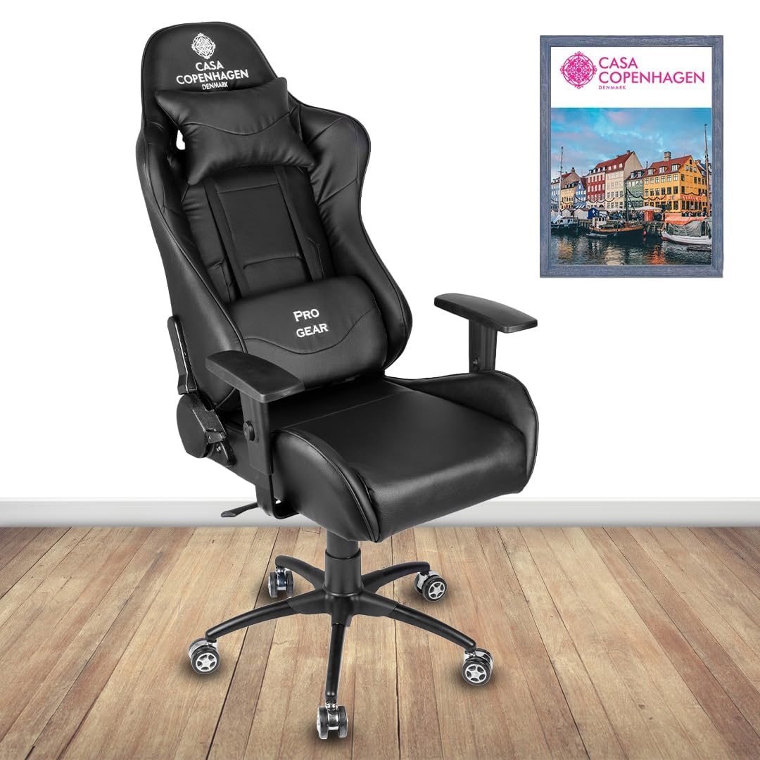 Casa Copenhagen R24.11 Racing, Designed in Denmark,High-Back Italian Leather Gaming Ergonomic Chair with Advanced Mechanism, Luxurious Memory Foam Seating & Multi Function Arm-Rest - Black