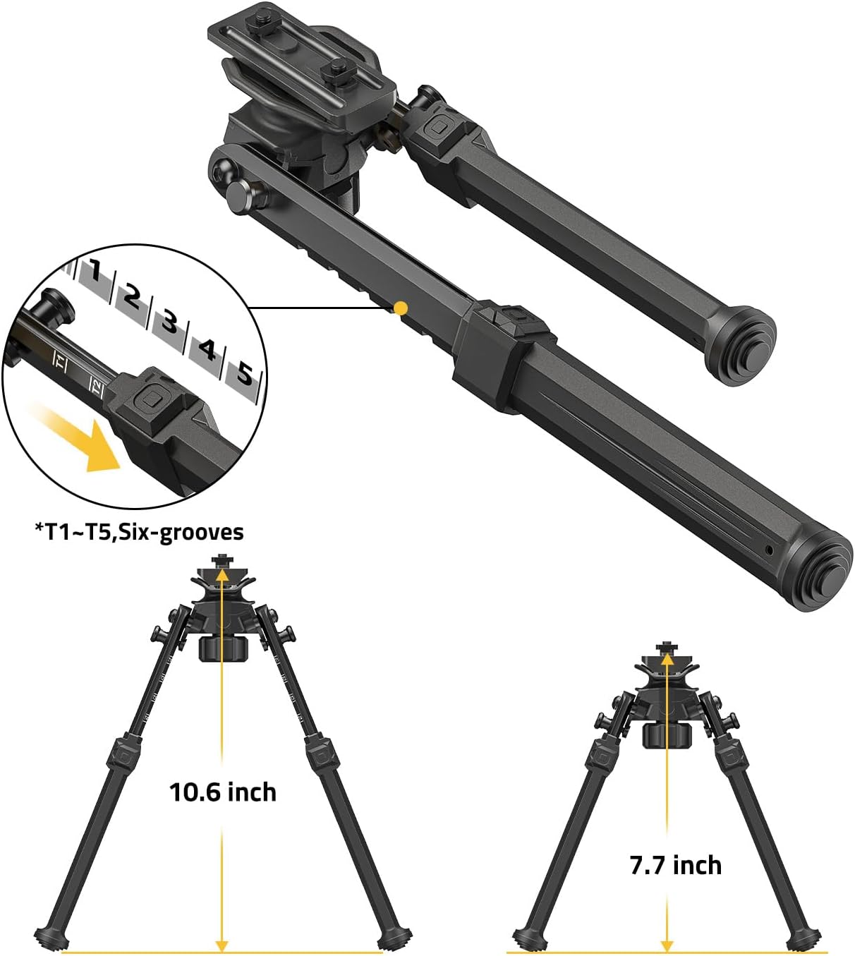 CVLIFE Adjustable Rifle Bipod with Adapter Compatible with M-Rail and Sling Stud for Hunting
