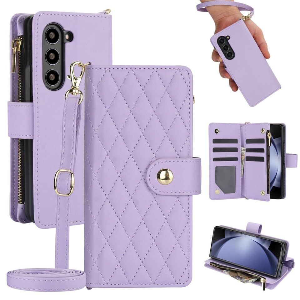 Étui en cuir pour Samsung Galaxy Z Fold 6 violet clair avec rabat magnétique