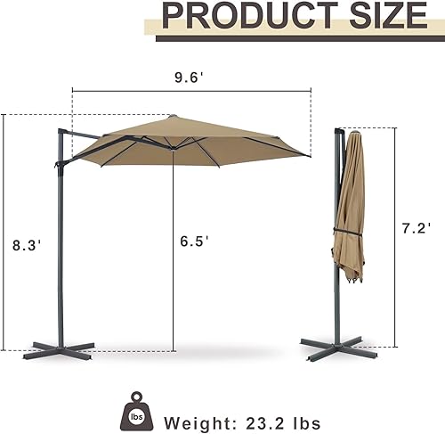 Miniatura 7 de Gardesol Sombrilla compensada para exteriores de 10 pies, fácil operación, tela teñida en solución de 8.47 oz, resistente a la decoloración,