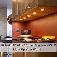 Vista 3 de Bombilla G4, bombillas halógenas G4 de 20 W, 10 bombillas G4 de 12 V CA/CC regulables, base G4 bi-pin 2800 K blanco cálido con larga vida útil, alto