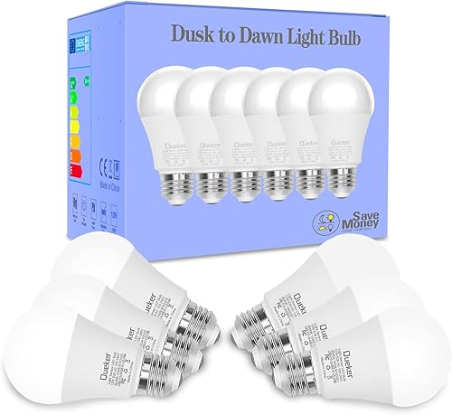 Paquete de 6 bombillas de luz blanca fría de 6000 K para exteriores del atardecer al amanecer, 12 W (equivalente a 100 vatios), sensor de fotocélula