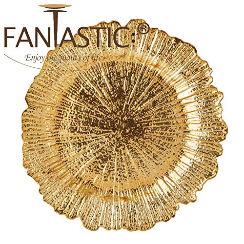 FANTASTIC :) Round 13 Inch Plastic Charger Plates with Eletroplating Finish (6, Reef Gold)