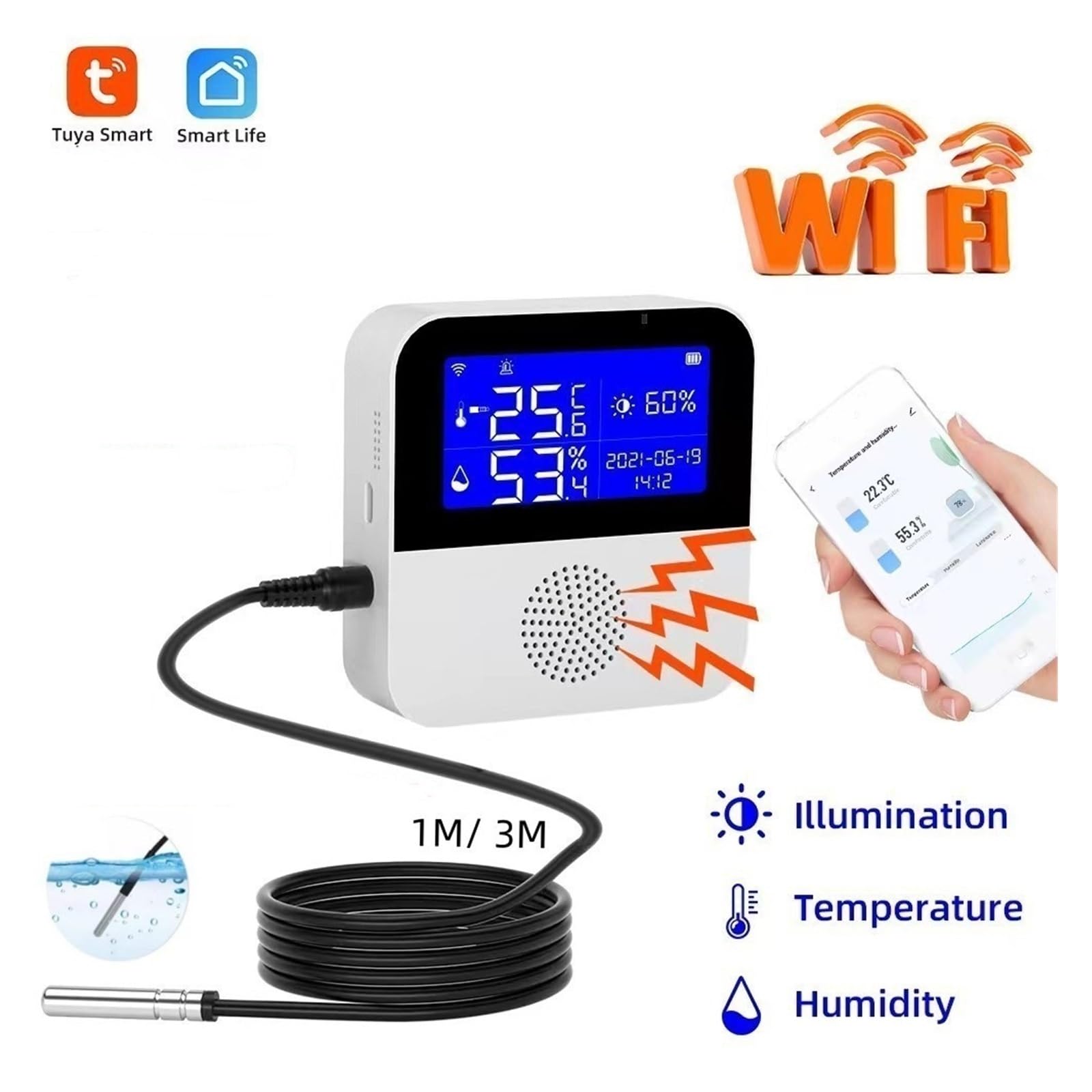 Sensore Di Umidità Della Temperatura WiFi Tuya Con Sonda Esterna Schermo LCD Monitor Remoto Termometro Da Interno Igrometro Smart Life APP Preciso Veloce Monitoraggio In Tempo Reale(Without Probe)