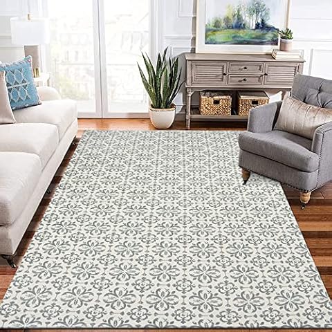 SHACOS Vintage Baumwollteppich Waschbar 120x180 Modern Teppich Wohnzimmer Schlafzimmer Terrassen Balkon Teppich Baumwolle Grau Indoor Outdoor Teppich Marokkanisch Wohnzimmerteppich Groß Gewebt Cover