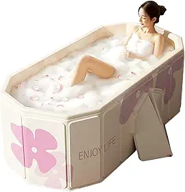 Banheira dobrável para adultos de 1,5 m Banheira dobrável dobrável portátil para banheiro Banheira de spa dobrável para box de chuveiro, ideal para pequenos espaços, banheira dobrável (branca, GG: 128