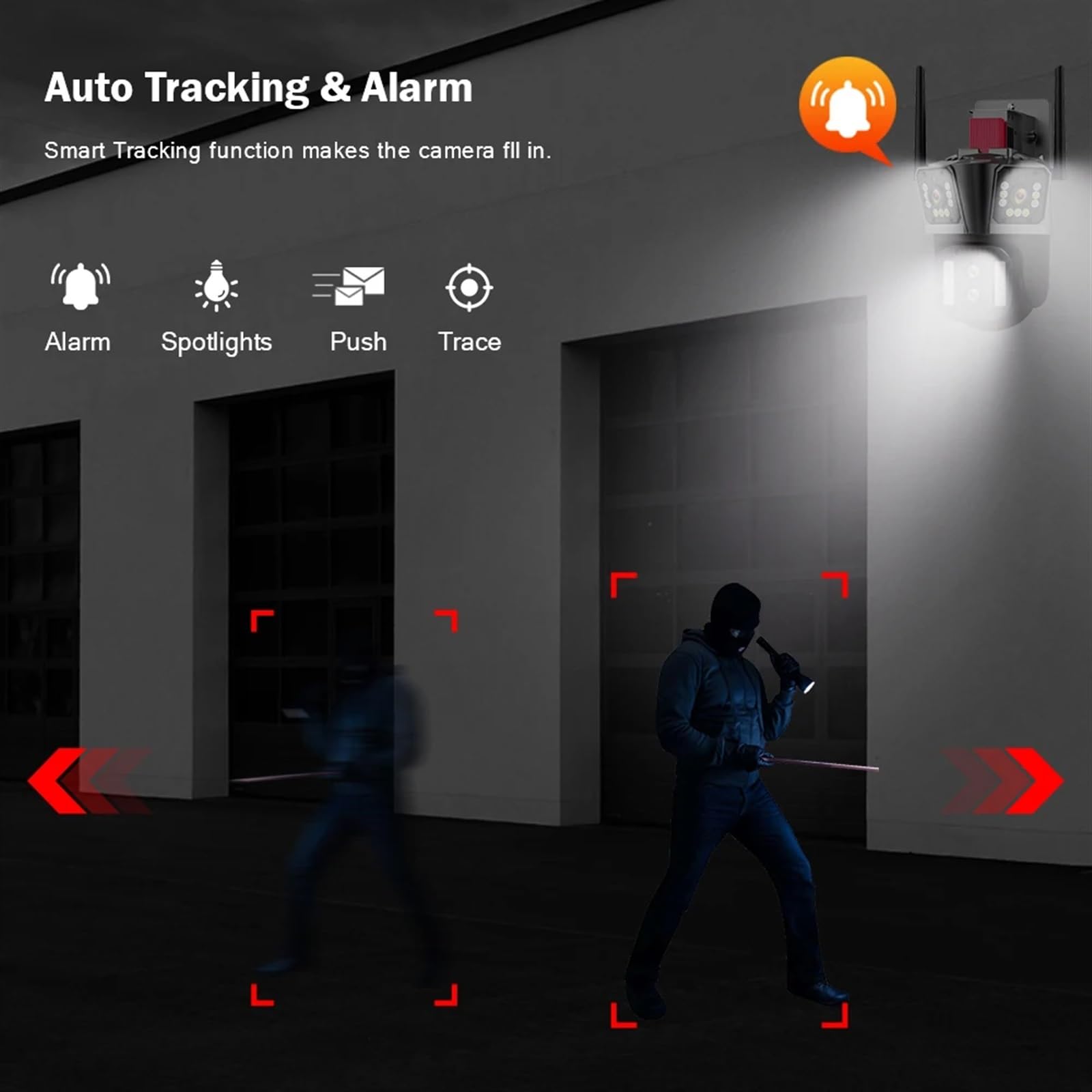 Telecamera di Sorveglianza, Telecamera esterna IP con zoom ibrido 10X a tre lenti da 16 MP a quattro di sicurezza impermeabile rilevamento automatico PTZ