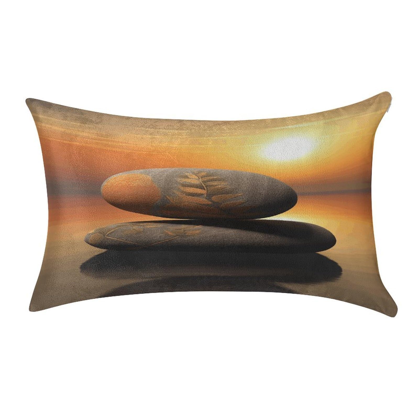 MUSM Sunrise Landscape Zen Stone Pillow Case 12"X20" Luxury Velvet Throw Pillow Cover Fade Resistant Cozy Soft Pillowcases Pillow Protector Pillow Shams Lumbar Pillow Shells for Home&Gifts