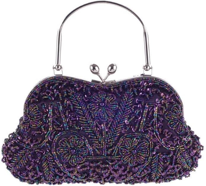 HUFFA Women's Handbag Retro Beaded Embroidery Bag Evening Bag Shoulder Strap Crossbody Bag Cheongsam Bag (Color : Mineral Purple)