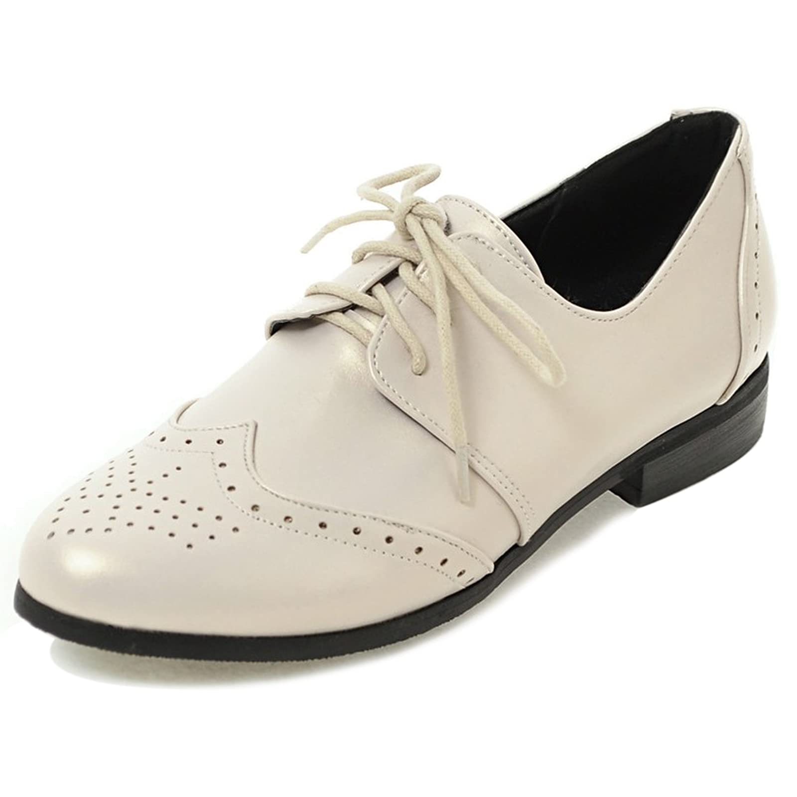 Oxford Talons Bas Femme, Chaussures Plates Dentellets Chaussures de Fête Bout Rond, Taille 32-54