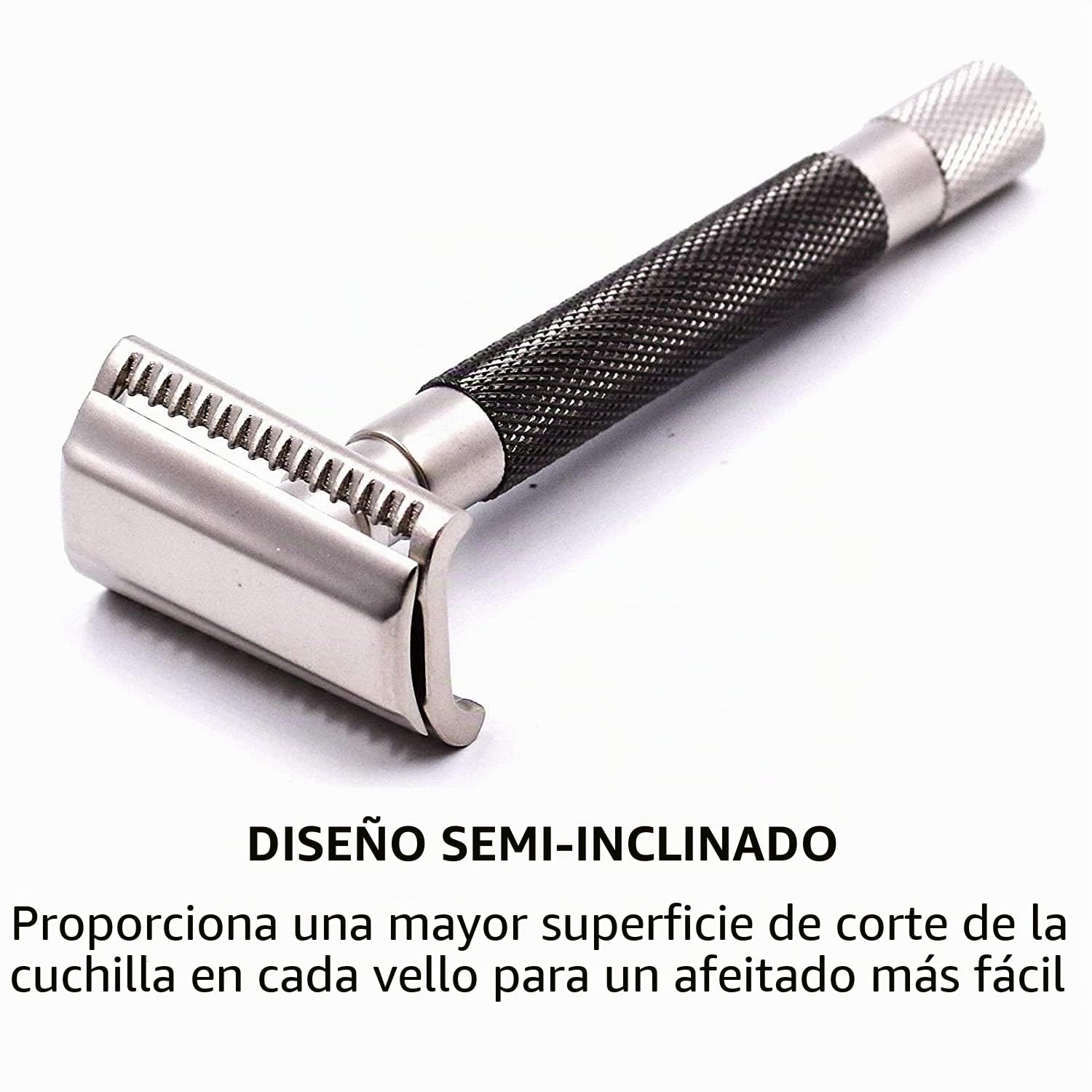 Parker - Maquinilla de afeitar de seguridad semiinclinada - Acabado grafito | Maquinilla de afeitar de doble filo para piel sensible y cabello grueso | Cabezal de precisión inclinado + 5 cuchillas